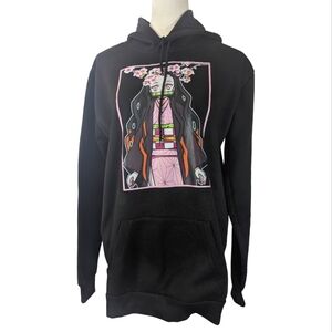 Hot Topic Black Hoodie with Pink and Orange Anime Graphic